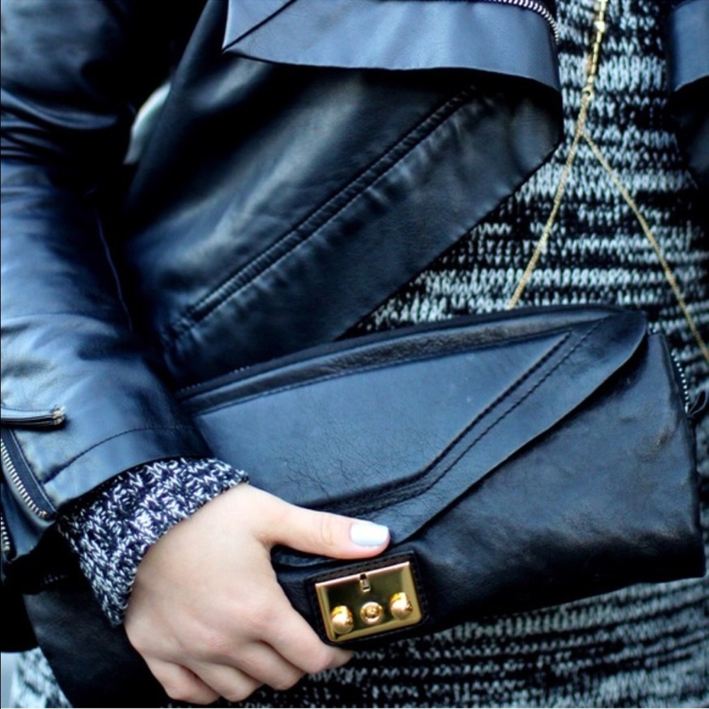 3.1 Phillip Lim Black Leather Foldover Clutch - Picture 4 of 4